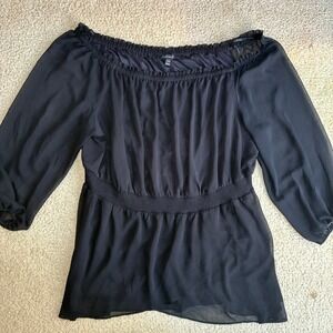 Lane Bryant 22/24 Black Smocked Peplum Blouse Whimsigoth Romantic Victorian EUC